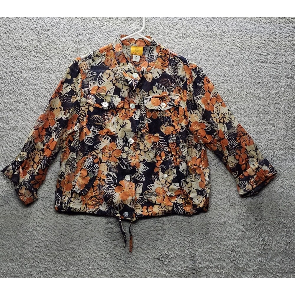 Ruby Rd Floral Jacket Orange Button Front Women's Size 10 Tropical Spring - Picture 2 of 10